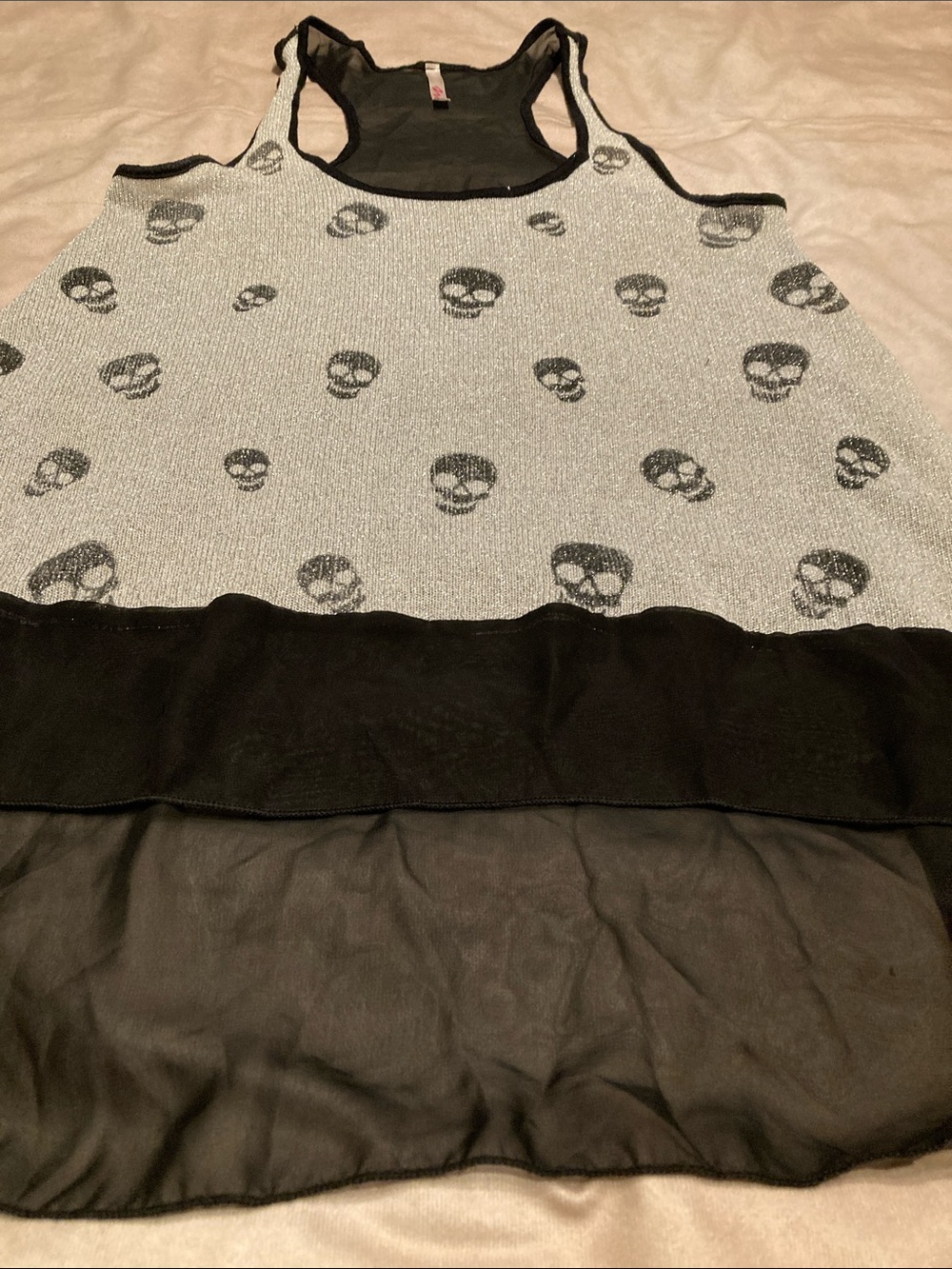Black & Silver Skull Print Tank Top